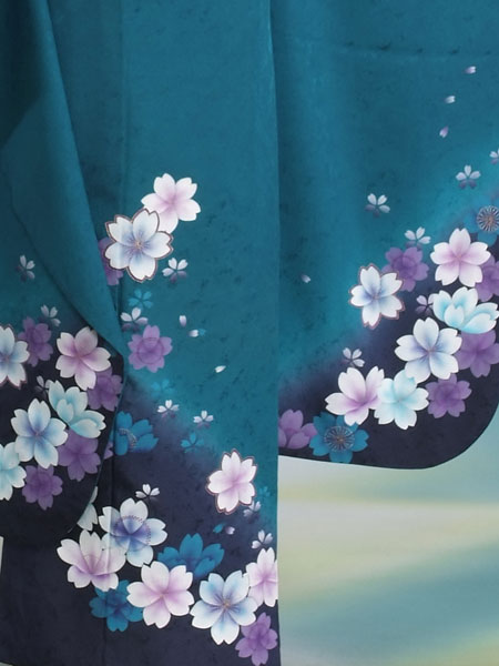 振袖19-068　緑/花柄