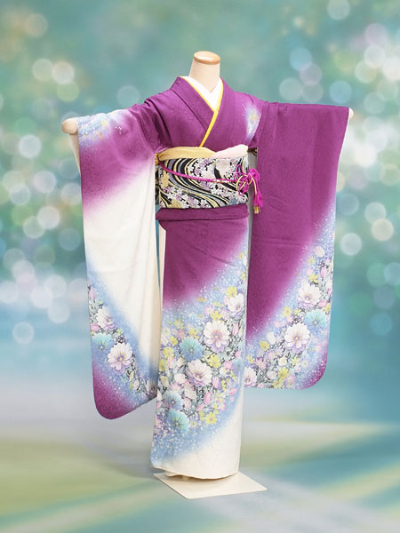 振袖19-075　紫×白/花・モダン