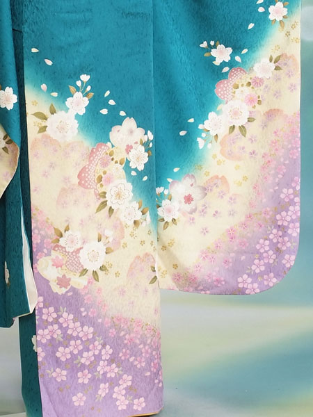 振袖19-077　緑/花柄・桜