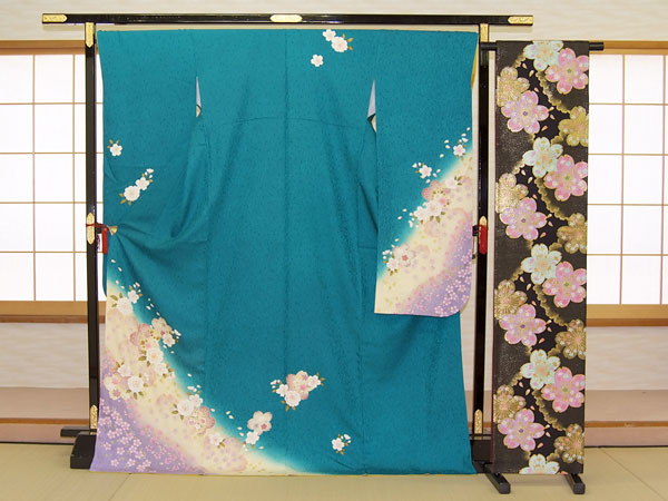 振袖19-077　緑/花柄・桜