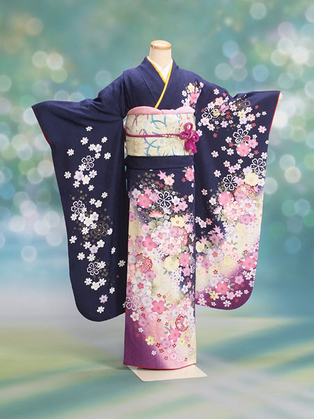 振袖20-092　紺/花柄・花