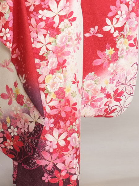 振袖20-093　赤×白/花柄・花