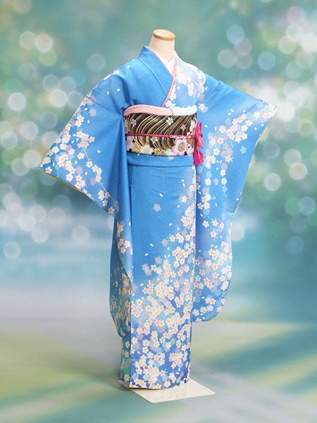 振袖21-108　水色/花柄・小桜