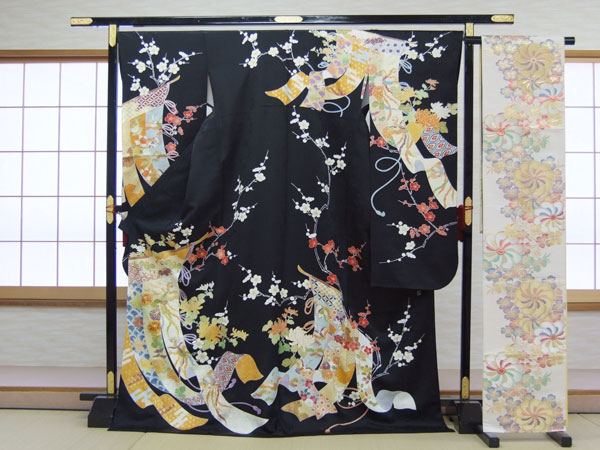振袖21-148　黒/熨斗・古典　千總（ちそう）