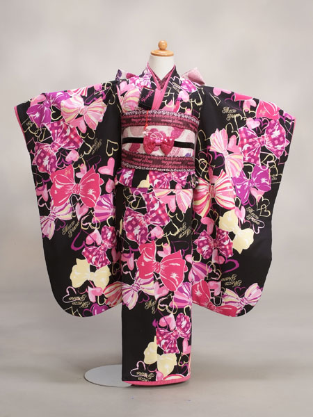 七五三7歳7-40　黒/リボン・ハート　メゾピアノ