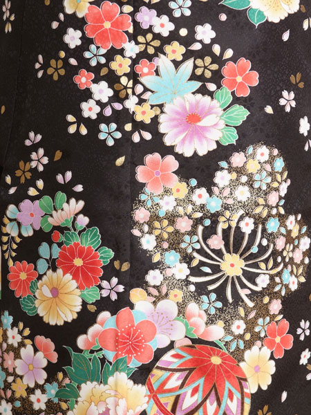 七五三7歳7-47　黒/花・鞠