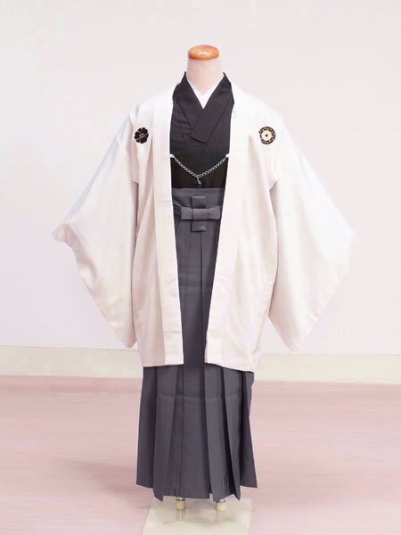 ジュニア袴男018　白|グレー/紋　kukka boy