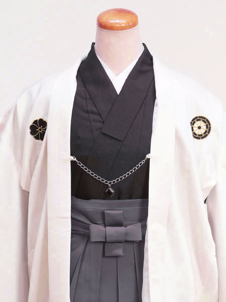 ジュニア袴男018　白|グレー/紋　kukka boy