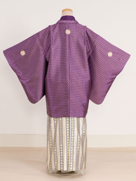 ジュニア袴男004　紫/斜め格子