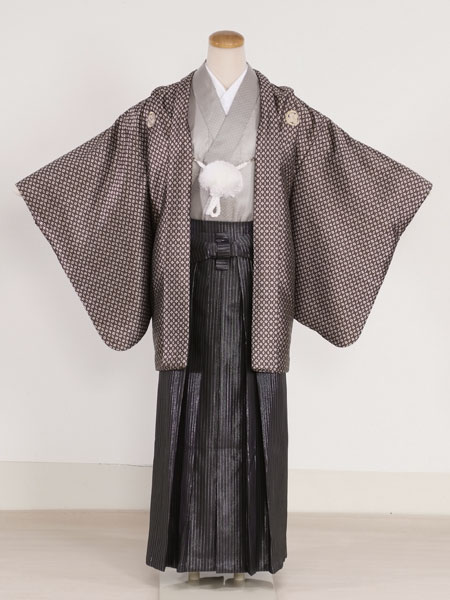 ジュニア袴男005　こげ茶/斜め格子