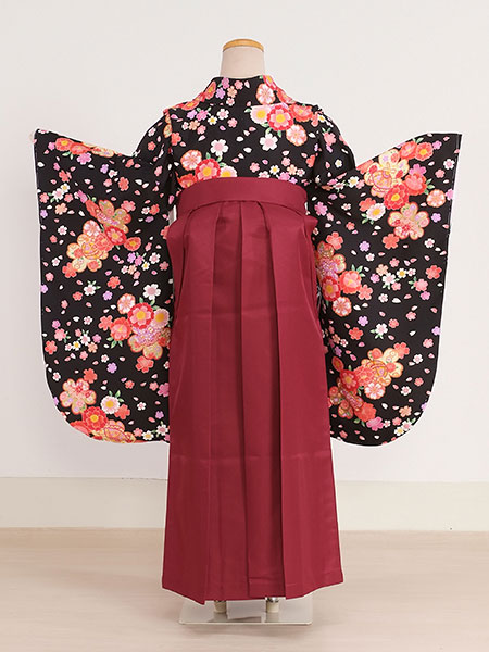 ジュニア袴女002　黒/桜|エンジ/桜・刺繍