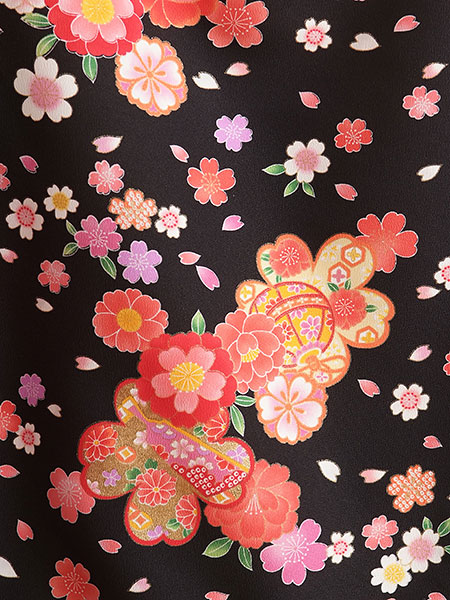 ジュニア袴女002　黒/桜|エンジ/桜・刺繍