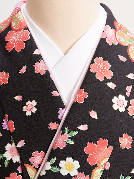 ジュニア袴女002　黒/桜|エンジ/桜・刺繍